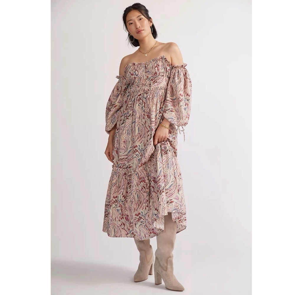 House of Harlow 1960 Paisley Print Tent Cottagecore Midi Dress Prairie Boho Vibe